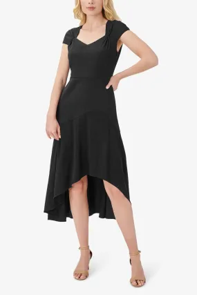 Adrianna Papell AP1D104395 Cap Sleeve Fit Flare Solid High Low Hem Crepe Dress