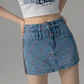 Argyle Line Denim Mini Skirt