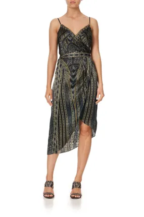 ASYMMETRICAL WRAP DRESS WITH STRAPS GREAT SCOTT