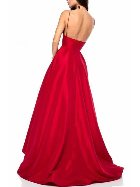 Attractive Satin Spaghetti Straps Neckline A-line Prom Dresses With Pleats PD179