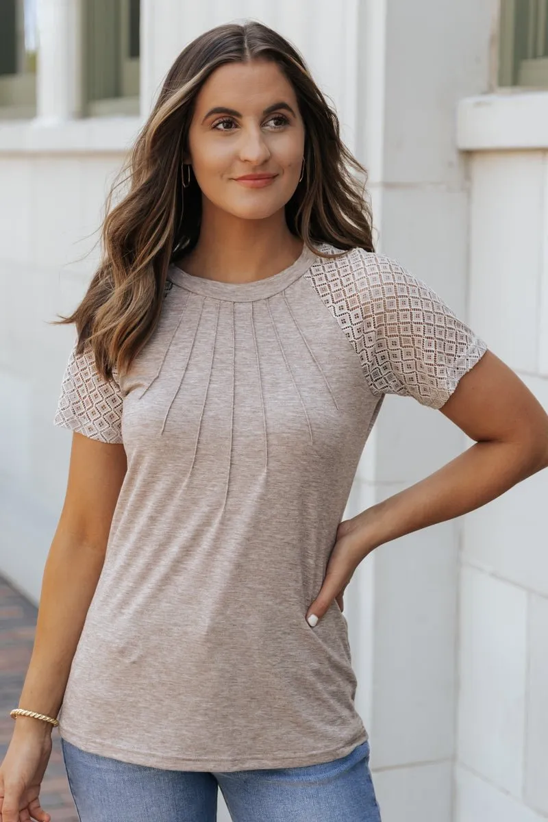 Beige Two Tone Pleated Top - FINAL SALE