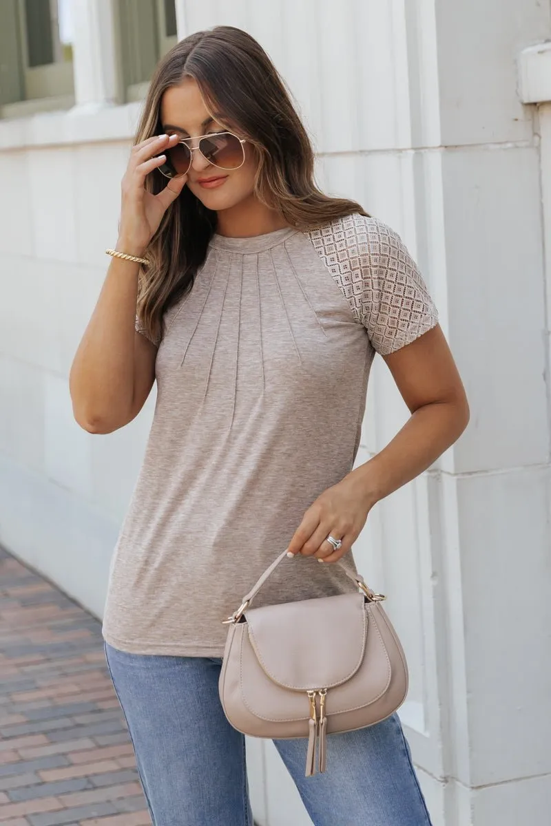 Beige Two Tone Pleated Top - FINAL SALE