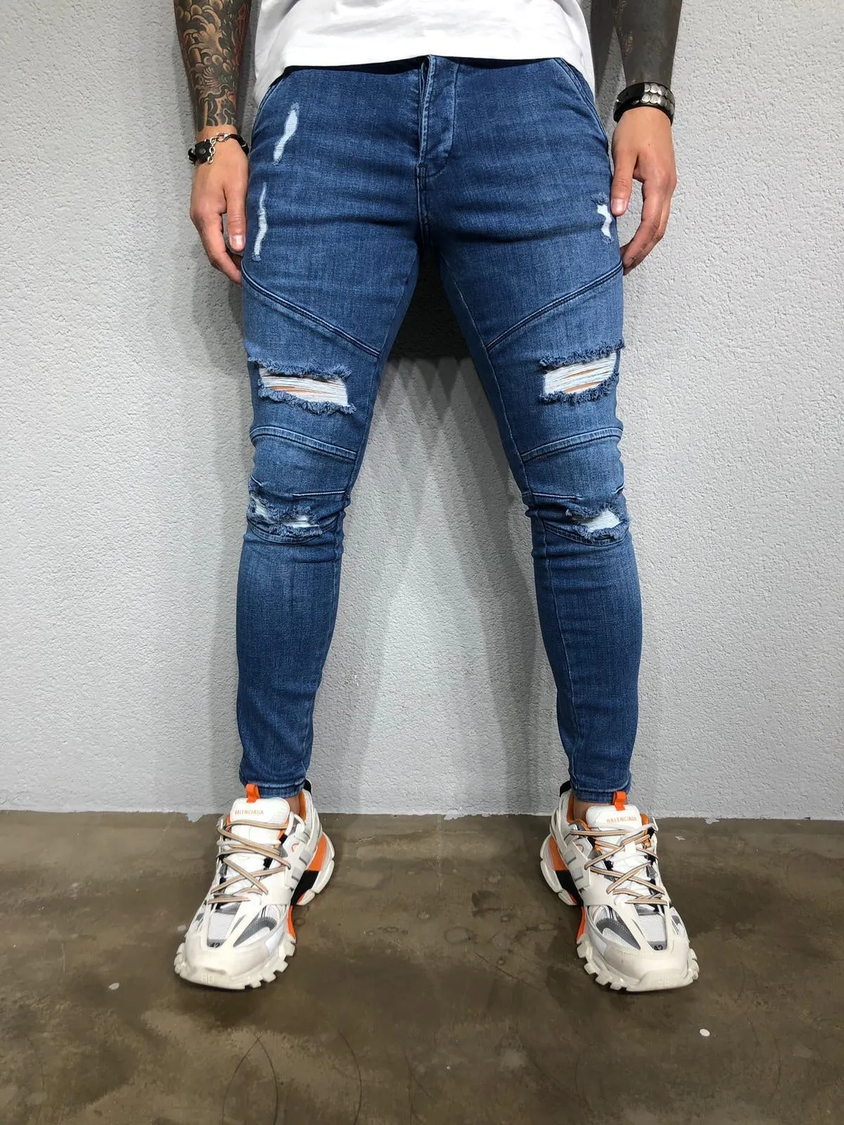 Blue Washed Ripped Ultra Skinny Pant BL436 Streetwear Jeans