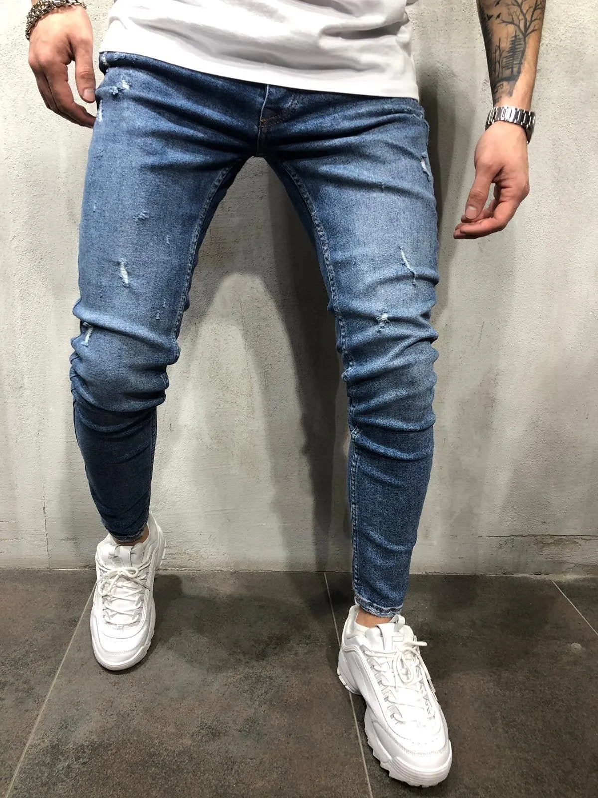 Blue Washed Ultra Skinny Fit Denim AY324 Streetwear Jeans