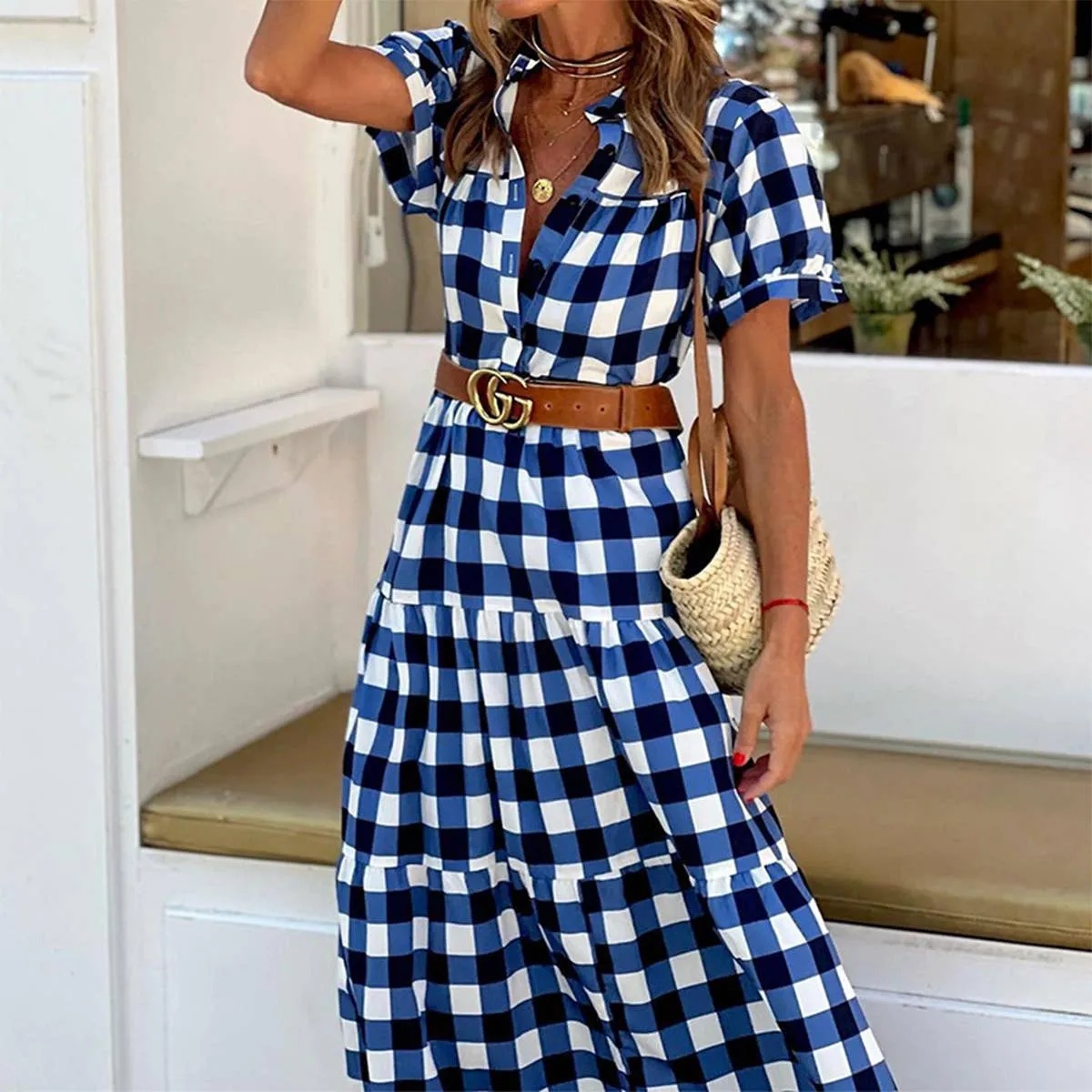 BOHO PLAID DRESS_CWDMD1522