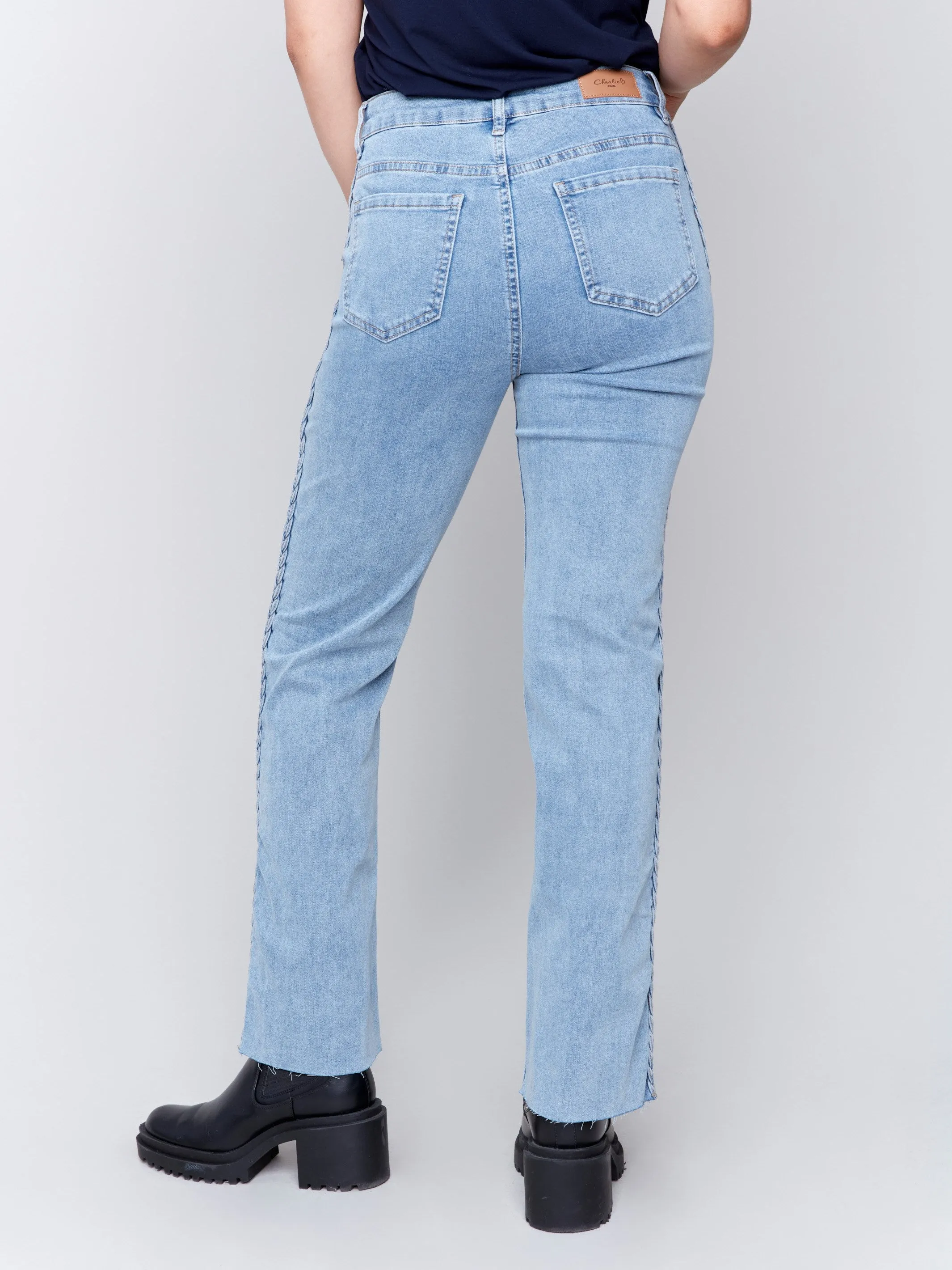 Braided Side Seam Jeans - Light Blue