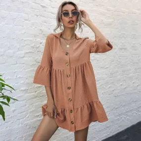 COTTON LAPEL LOOSE DRESS_CWDSD3934