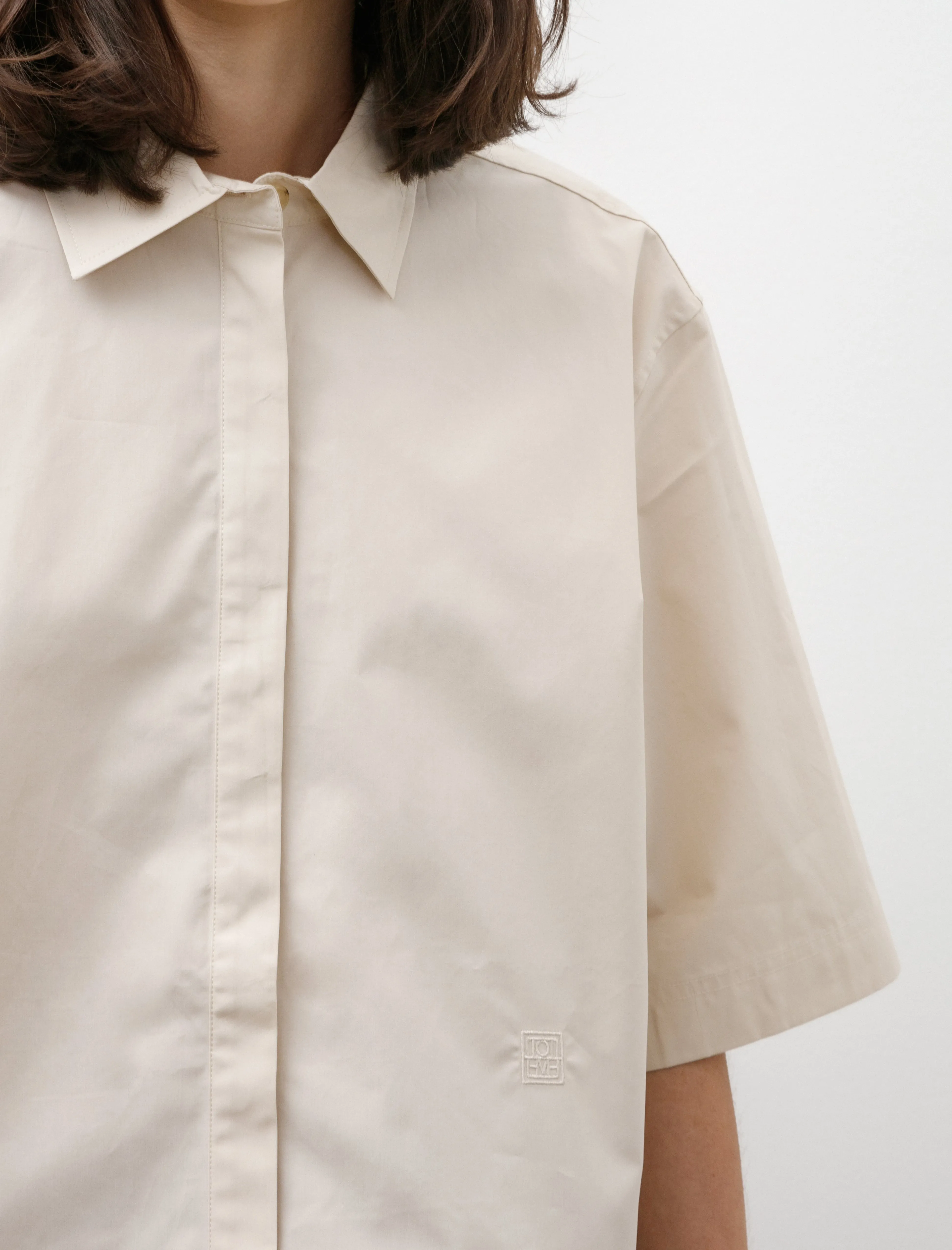 Cropped Cotton Poplin Shirt Stone