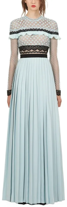 'Duck Egg Bellis' Lace Trim Maxi Dress