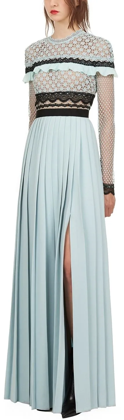 'Duck Egg Bellis' Lace Trim Maxi Dress