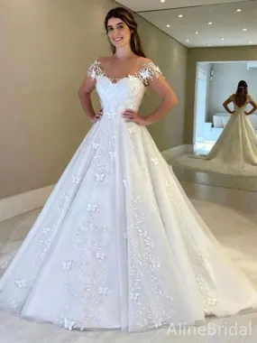 Elegant Sweatheart Off-Shoulder Lace A-line Long Wedding Dresses,WD3079