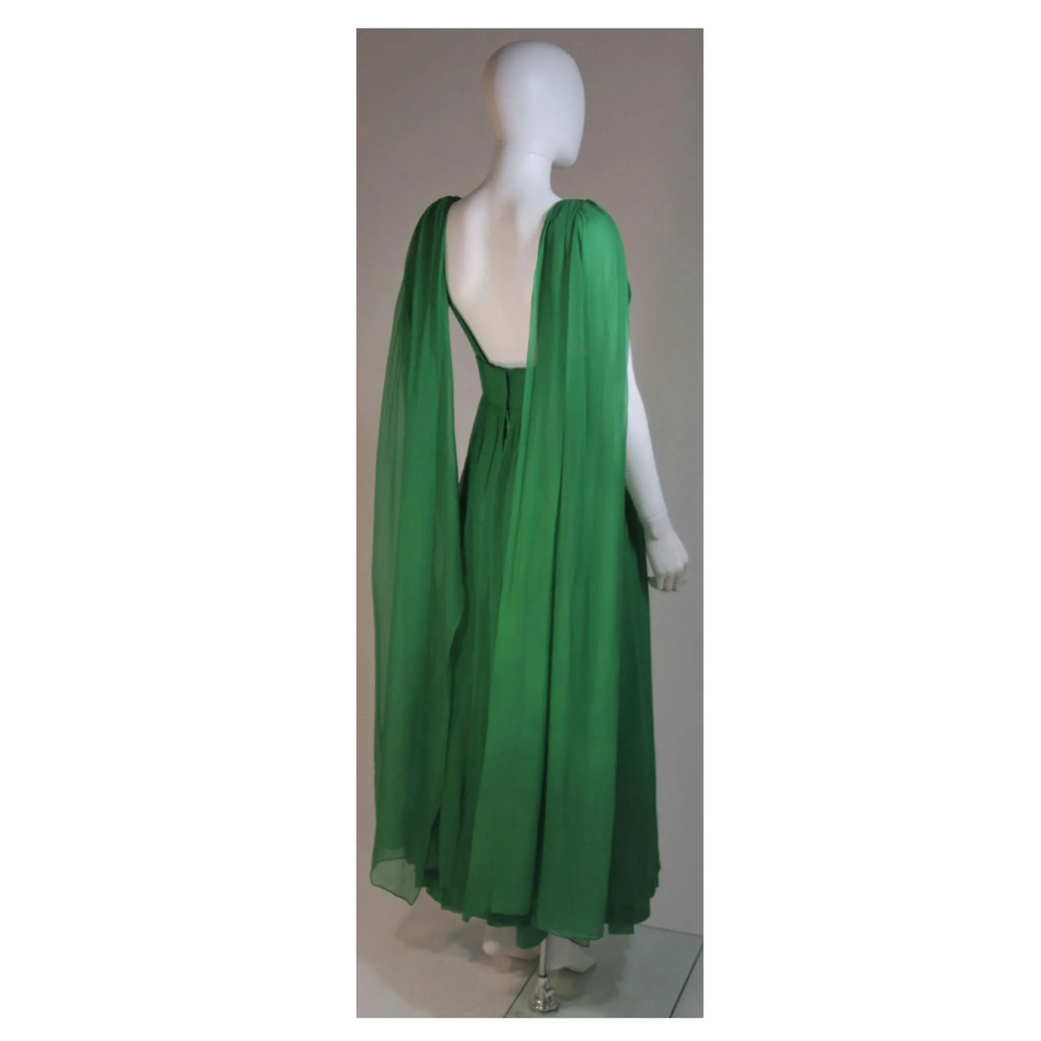 ERNA Circa 1960s Green Pleated Silk Chiffon Gown