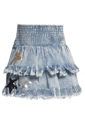 Girls 2-Tiered Star Patches And Frayed Hem Details Skirt