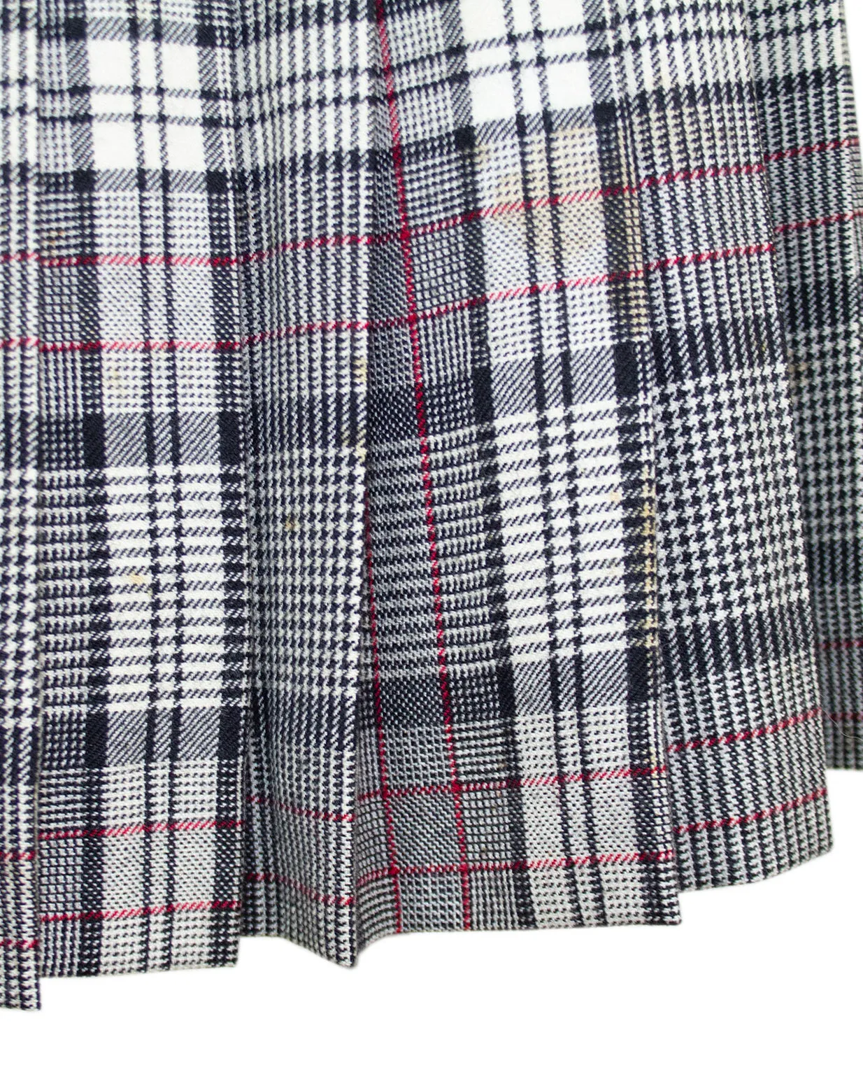 Grey, Black and Red Wool Plaid Skirt