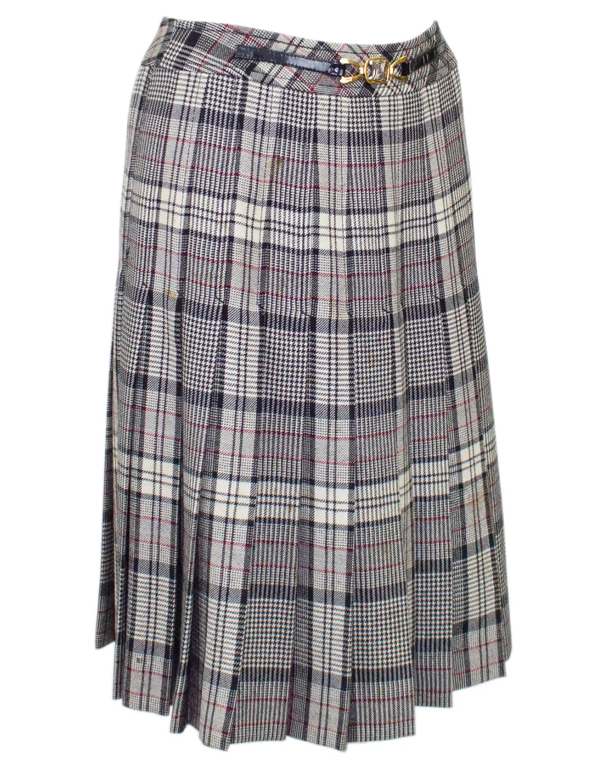 Grey, Black and Red Wool Plaid Skirt