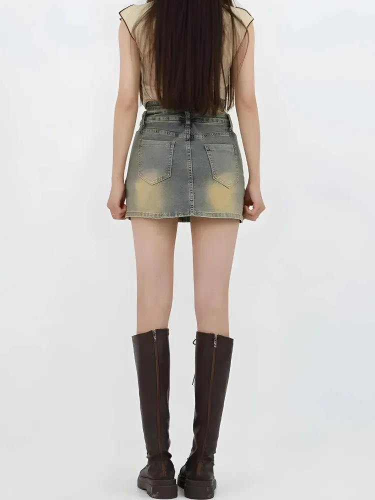 Grunge Denim Cross Belt Mini Skort