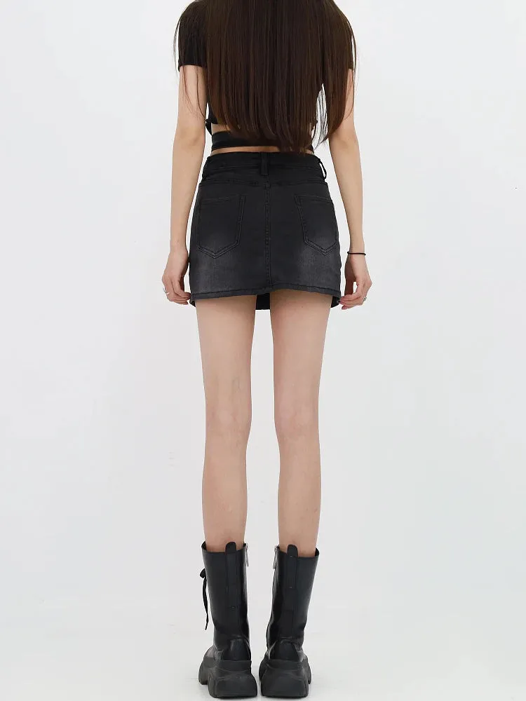 Grunge Denim Cross Belt Mini Skort