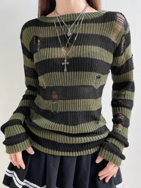 Grunge Distressed Striped Sweater