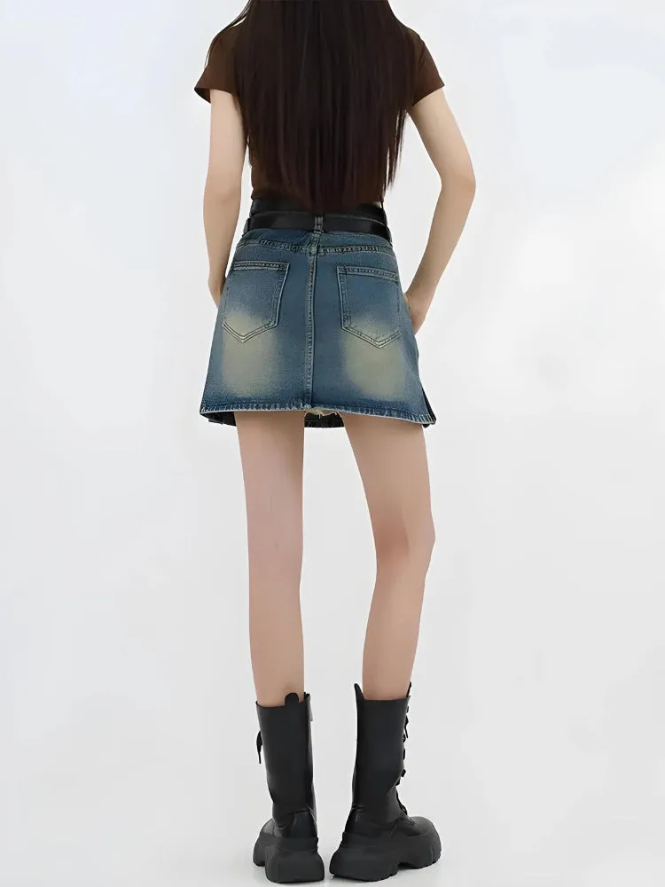 Grunge Double Belt Loop Denim Mini Skirt