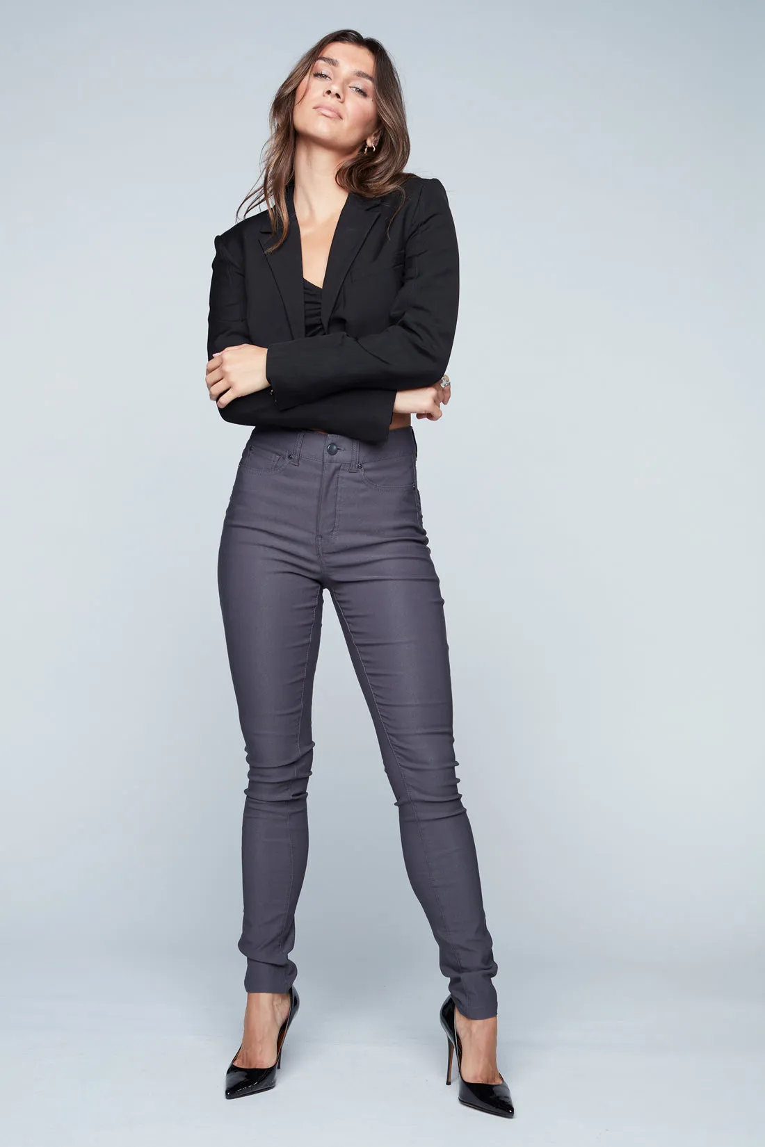 LULU - High Rise Fleece Lined Super Skinny Pants - Charcoal