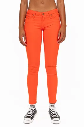 MARILYN LOW RISE WOMENS SKINNY JEANS IN TANGERINE WITH TONAL WINGS