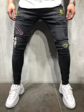 Sneakerjeans - Black Patched & Ripped Skinny Jeans A241