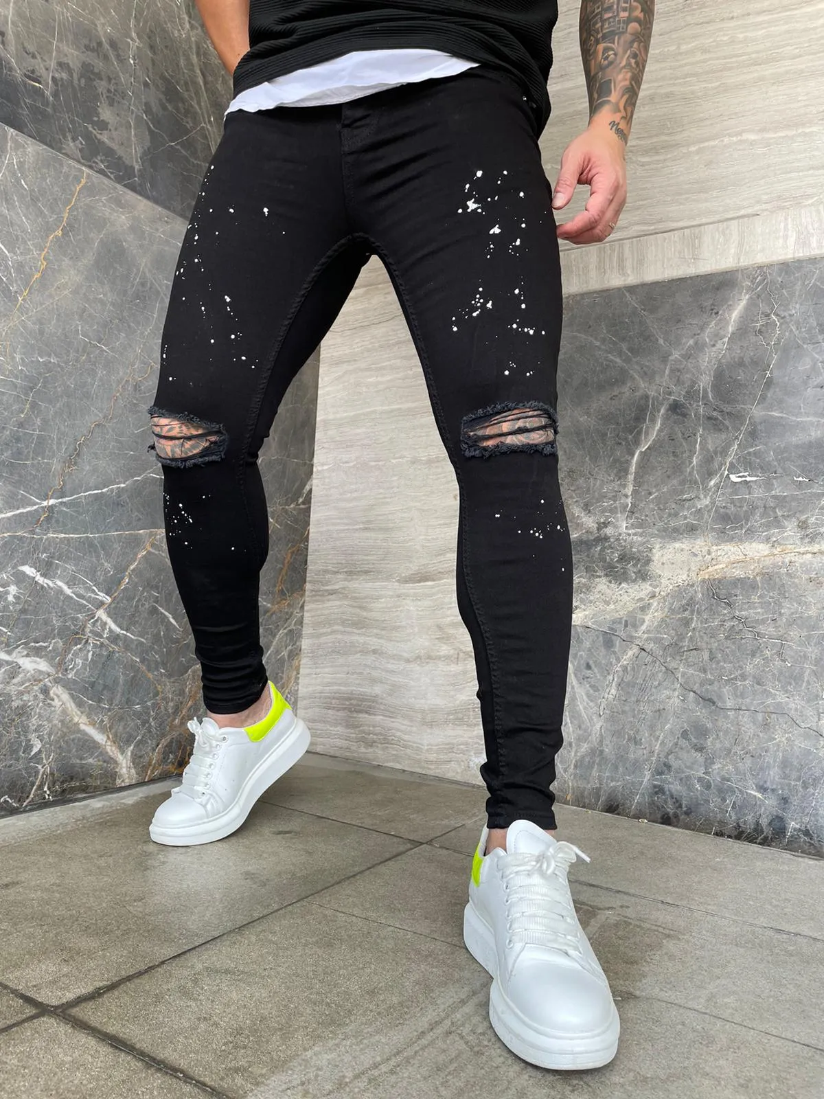 Sneakerjeans Black Ripped Jeans DP133