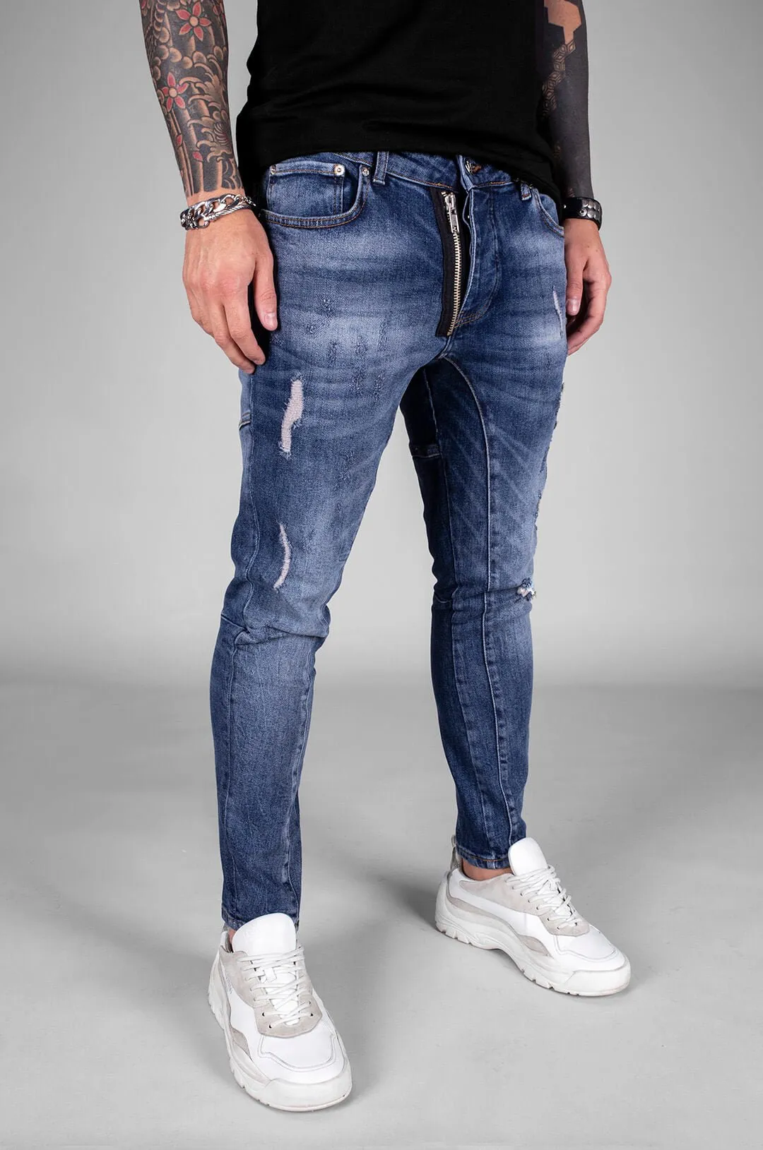 Sneakerjeans Blue Front Zippered Ripped Skinny Jeans BI-068