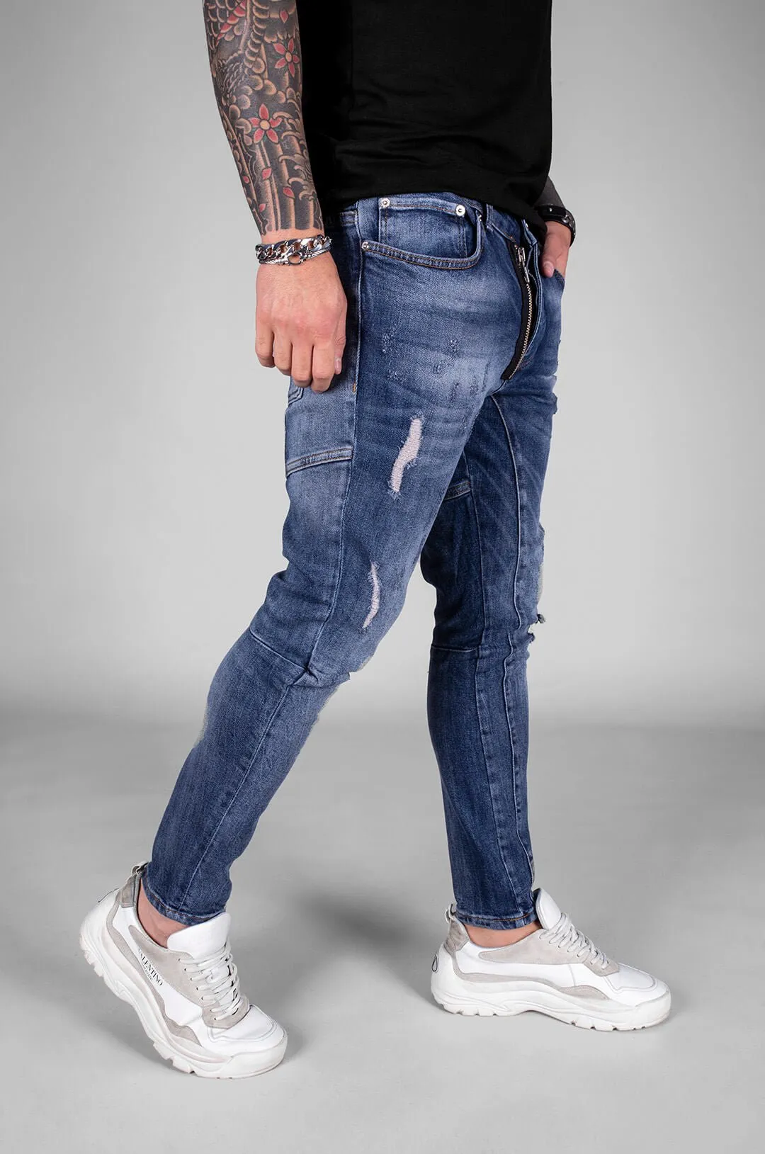 Sneakerjeans Blue Front Zippered Ripped Skinny Jeans BI-068