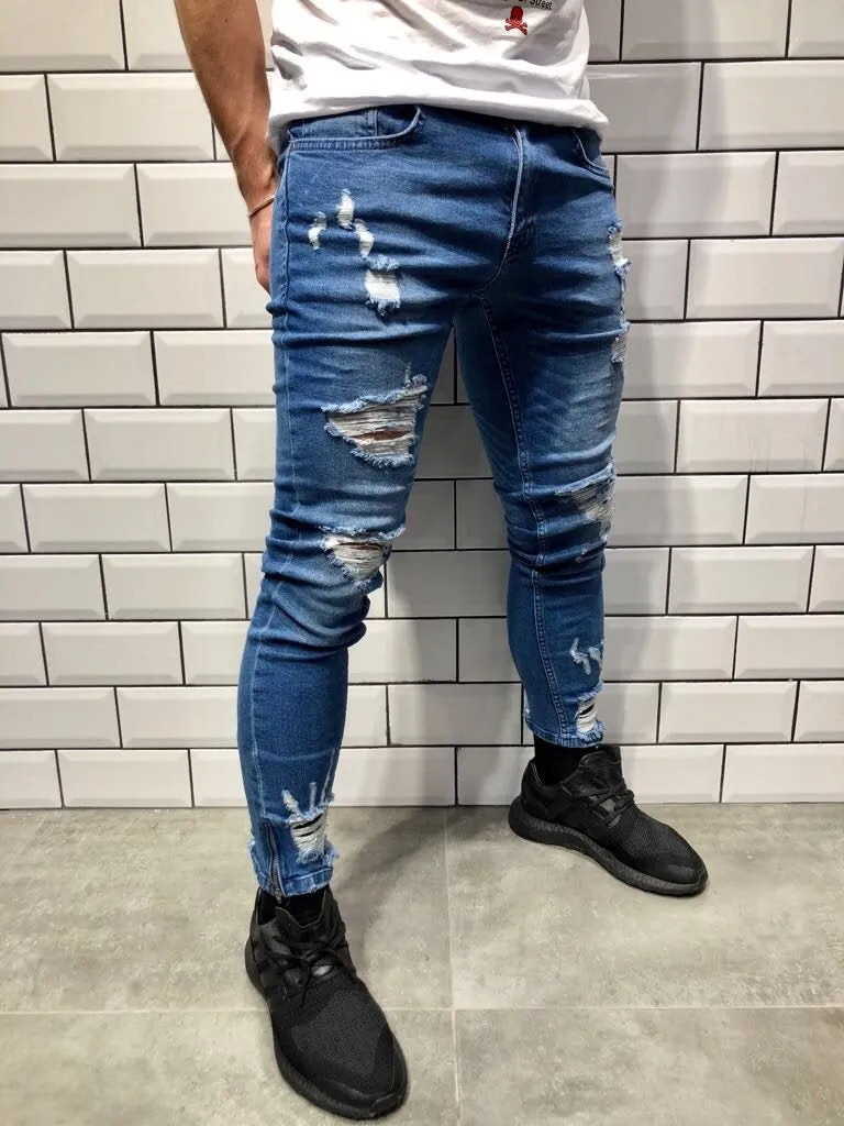 Sneakerjeans - Blue Skinny Ripped Jeans B82