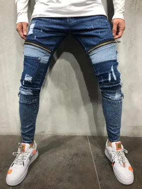 Sneakerjeans Blue Zippered Ripped Skinny Jeans A232