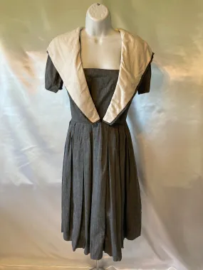 Vintage Women's Gray w/White Collar Pleated Dress- XS