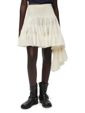 Women’s Asymmetric Ruffle Tiered Mini Skirt in Cream