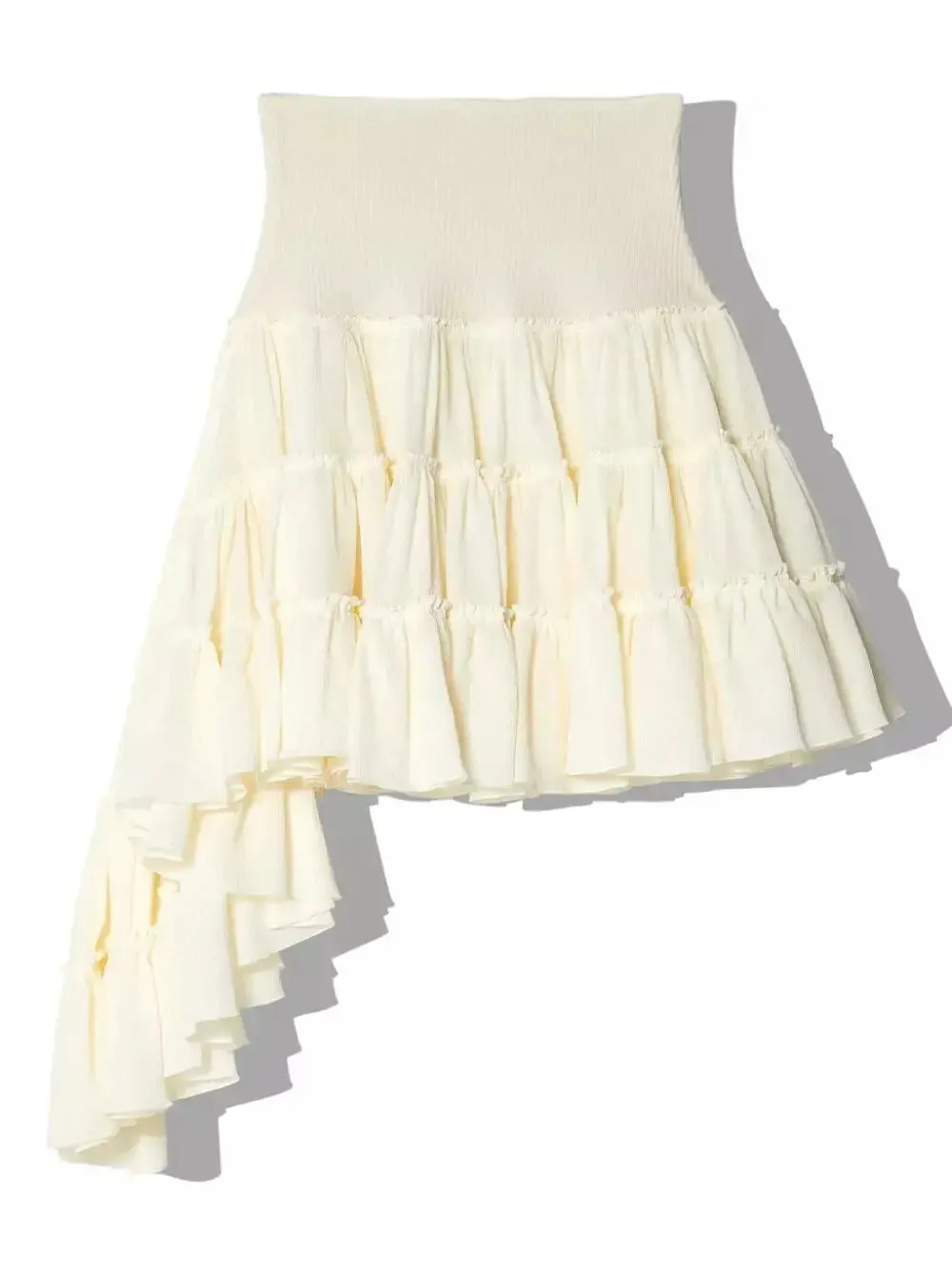 Women’s Asymmetric Ruffle Tiered Mini Skirt in Cream