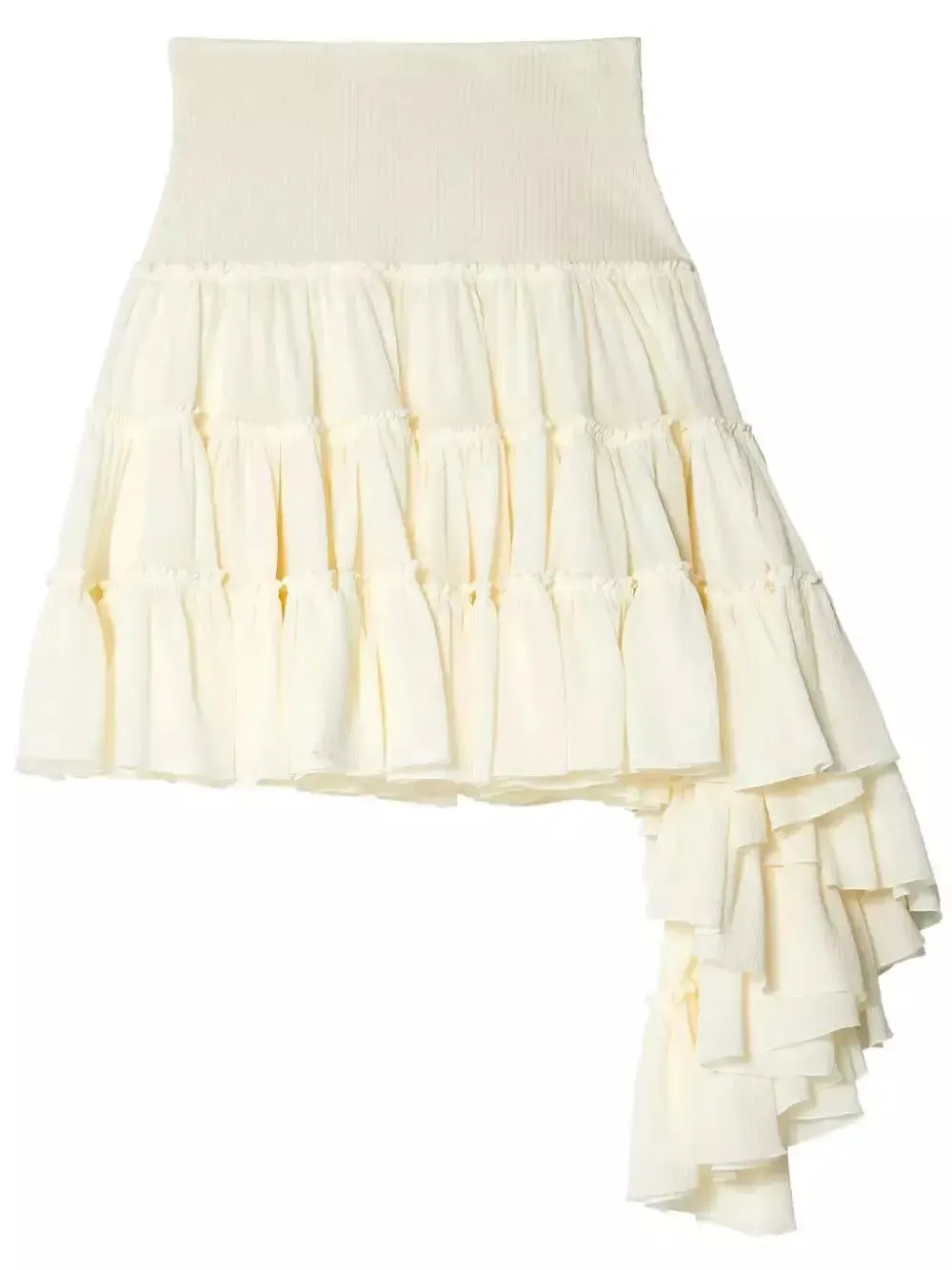 Women’s Asymmetric Ruffle Tiered Mini Skirt in Cream