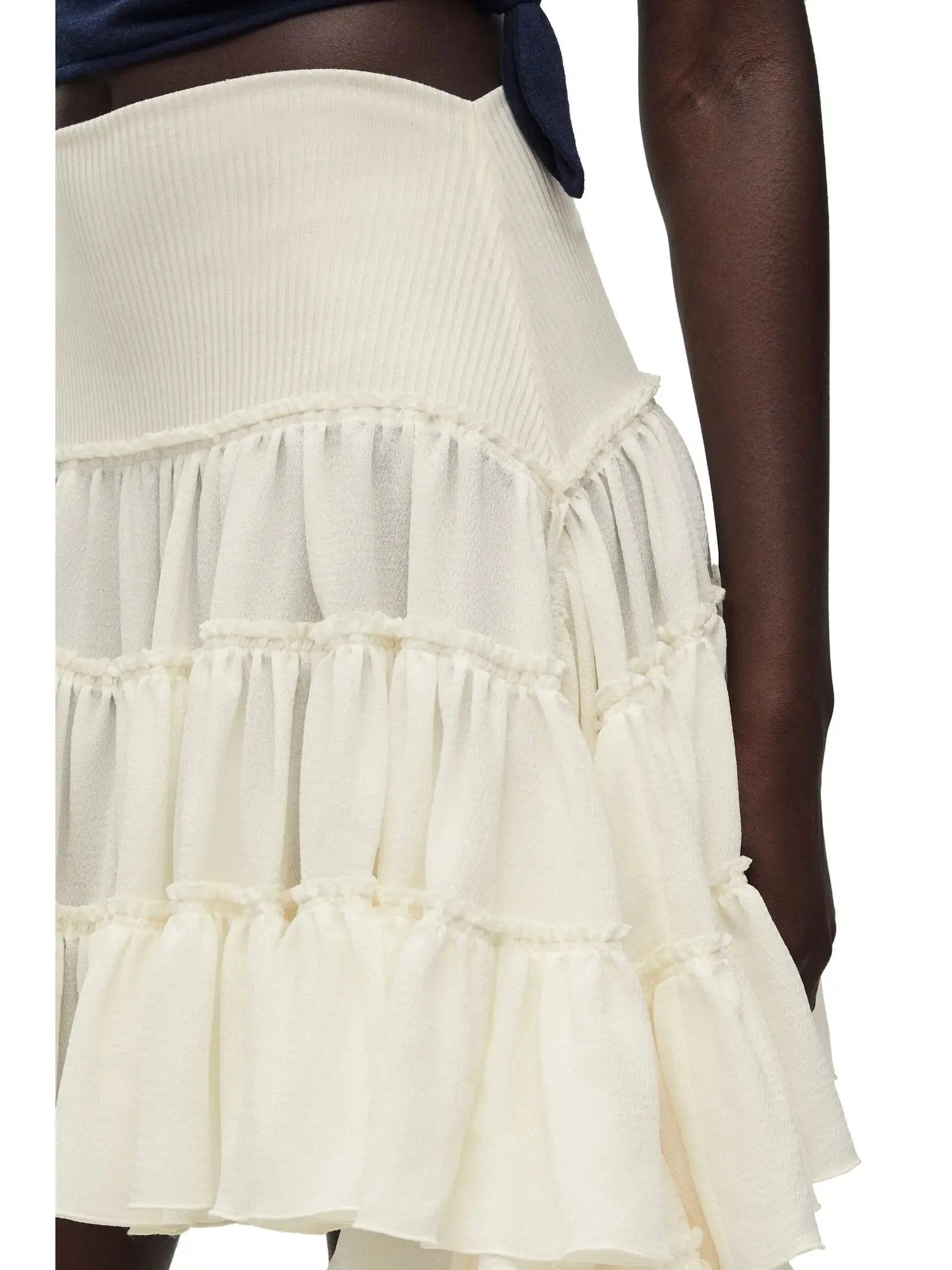 Women’s Asymmetric Ruffle Tiered Mini Skirt in Cream