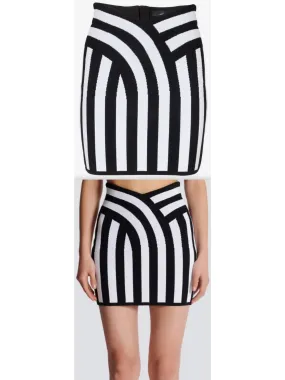 Women’s Black and White Short Striped Knit Skirt