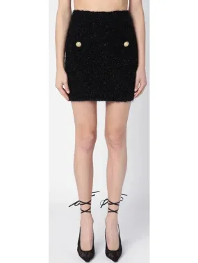 Women’s Buttoned Black Tweed Mini Skirt