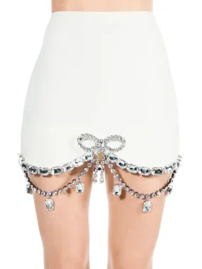 Women’s Crystal Bow Scalloped-Hem Mini Skirt in White