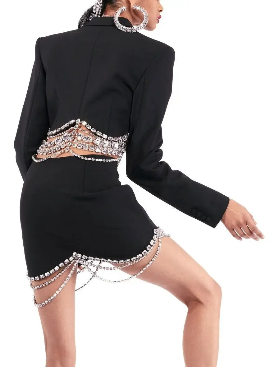 Women’s Draped Crystal Scallop Mini Skirt